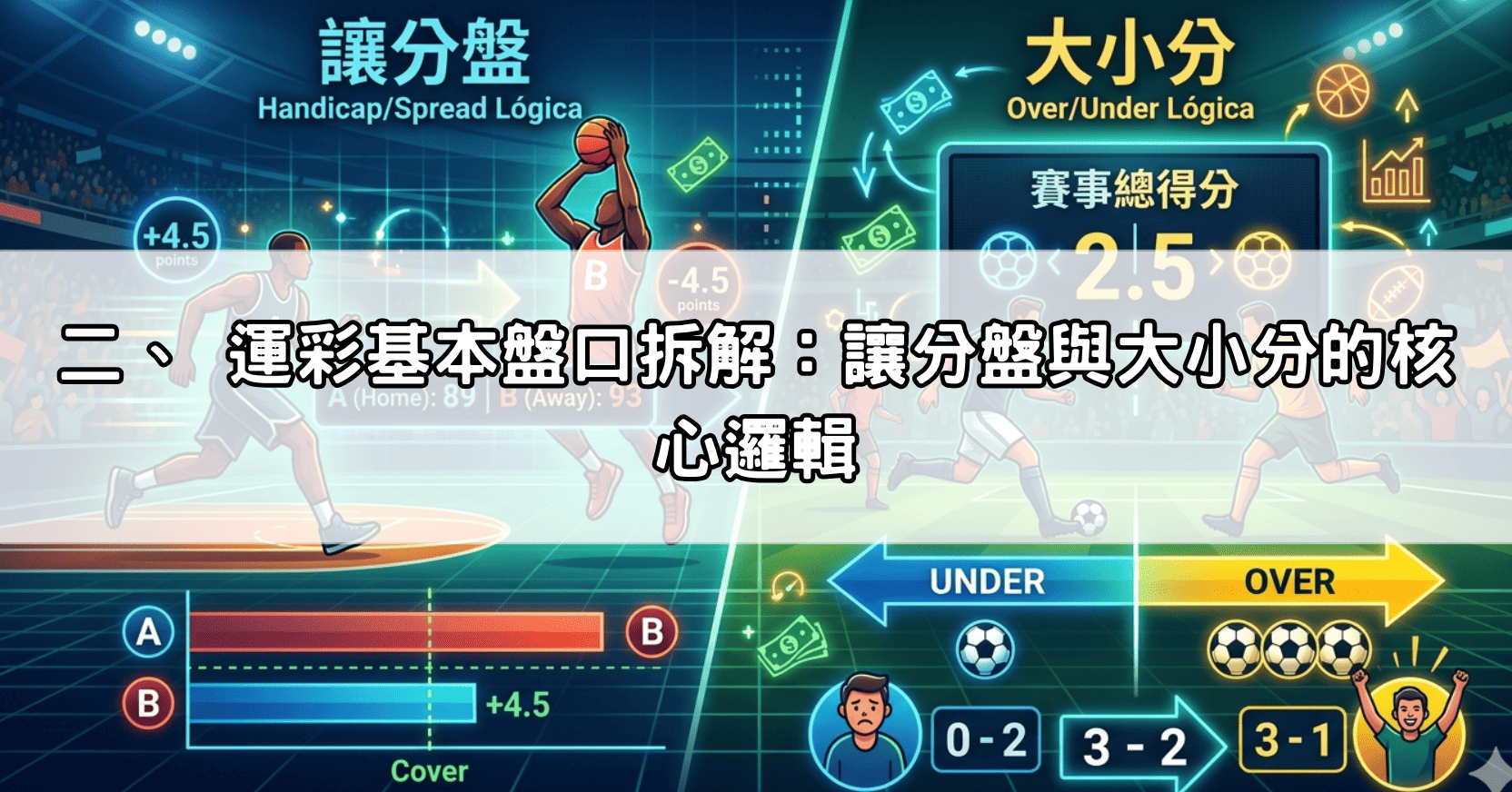 二、 運彩基本盤口拆解:讓分盤與大小分的核心邏輯